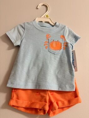 Carter's Light Blue Tee with Orange Crab & Orange Shorts
